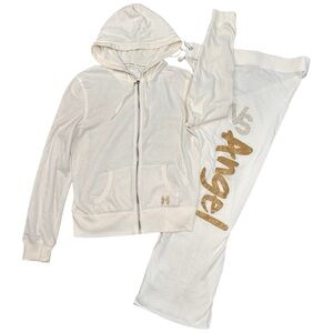 Vintage Y2K Victoria's Secret 2pc Ivory Tracksuit Angel Wings Rhinestones Size L